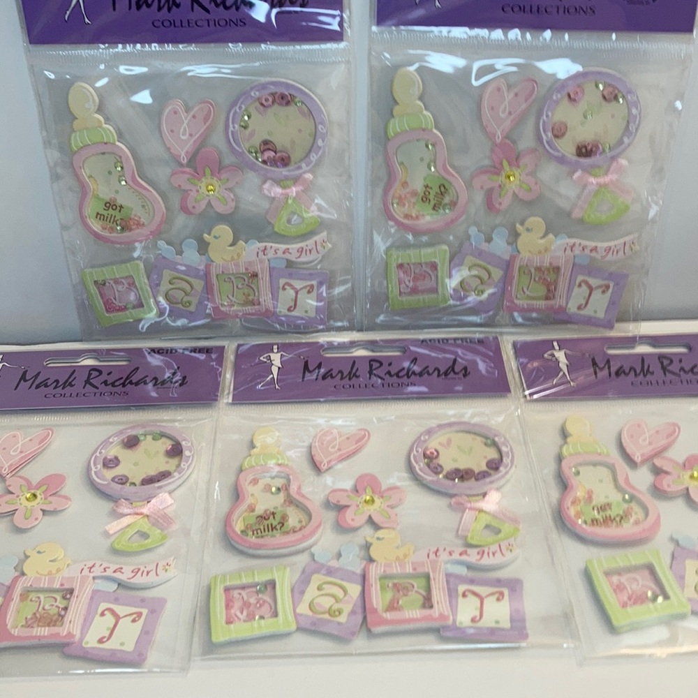 Mark Richards Scrapbook Stickers Card Making Baby Girl Rattle Bottle Paper Craft